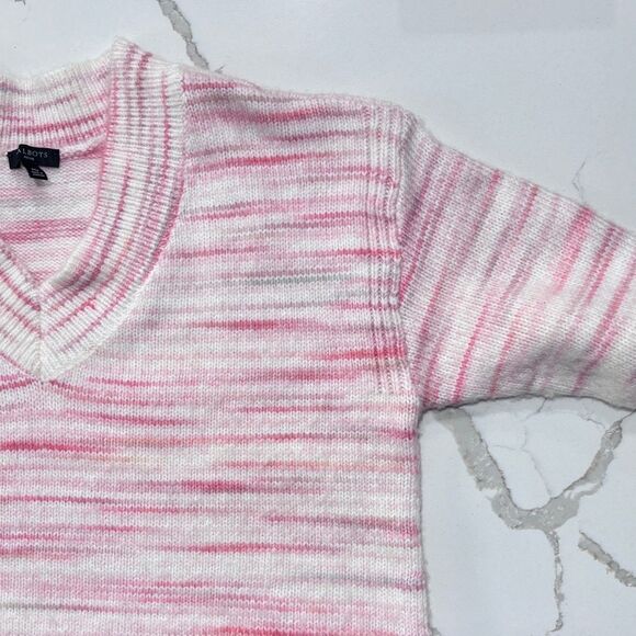 Talbots | Women’s Knit V-Neck Pink White Sweater Pink Size Mp - Picture 4 of 14
